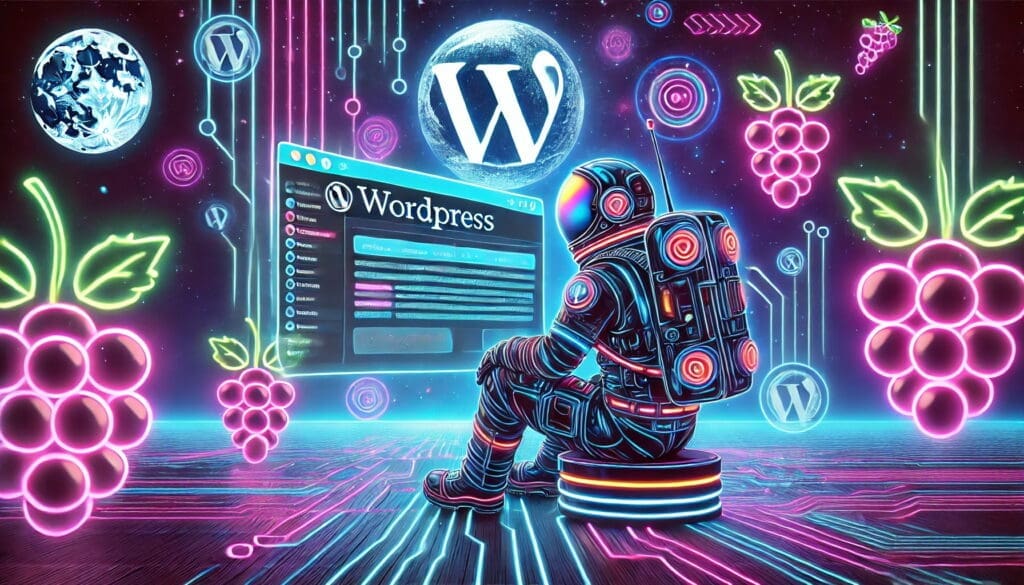 Featured image of an Astronaut Learning WordPress with Cyber Grapes